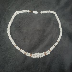White and Gold Tone Beaded Necklace